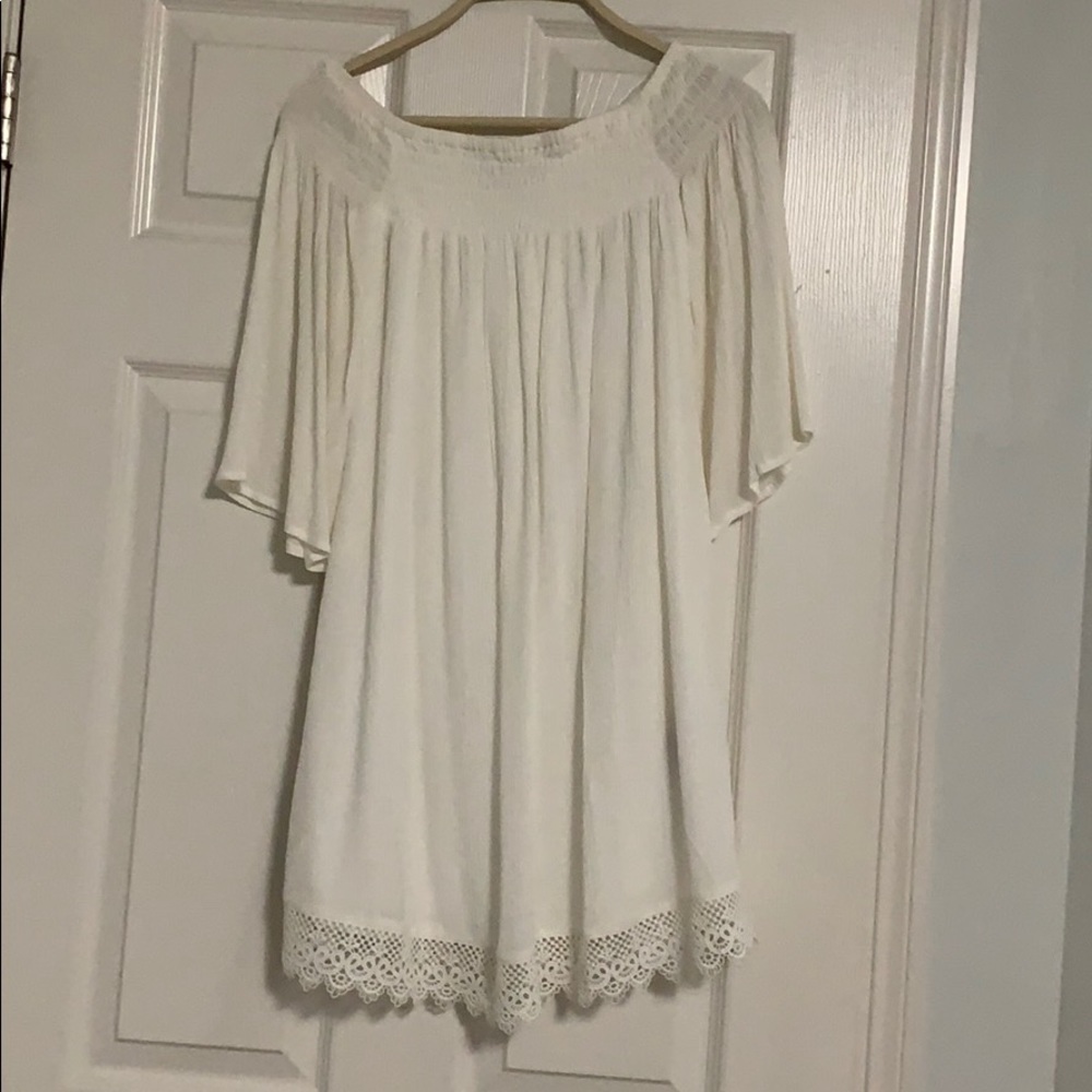 White off-the-shoulder shift dress